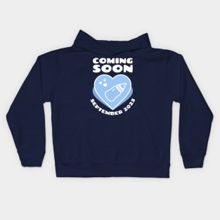 Baby Announcement. Feeding Bottle. Coming soon. September 2023 birthday Kids Hoodie